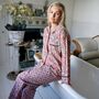 Block Printed Apricot, Navy And Persian Red Floral Cotton Pyjamas, thumbnail 3 of 6