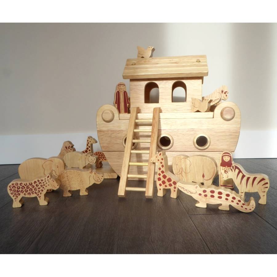 wooden noah's ark with painted animals by knot toys ...
