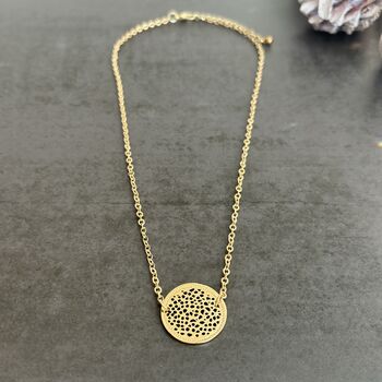 Gold Plated Filigree Disc Necklace, 2 of 5