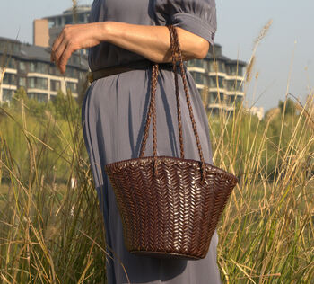 Hand Woven Genuine Leather Shopping Bucket Bag, 11 of 12