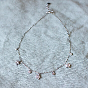 Diamante Flower Sterling Silver Anklet, 2 of 3