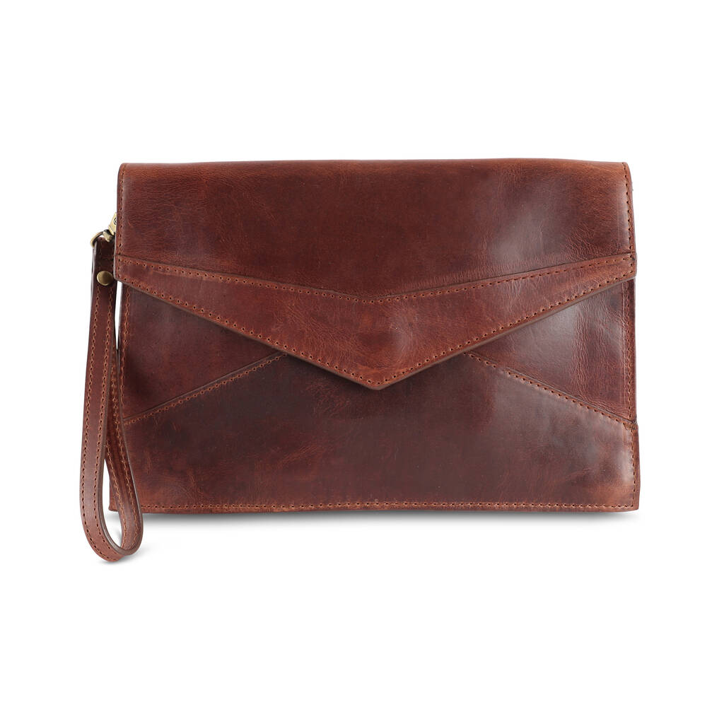 leather clutch evening bag, distressed brown by the leather store | www.semashow.com