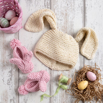 Bunny Ear Baby Slippers And Hat Knitting Kit Easter, 2 of 8