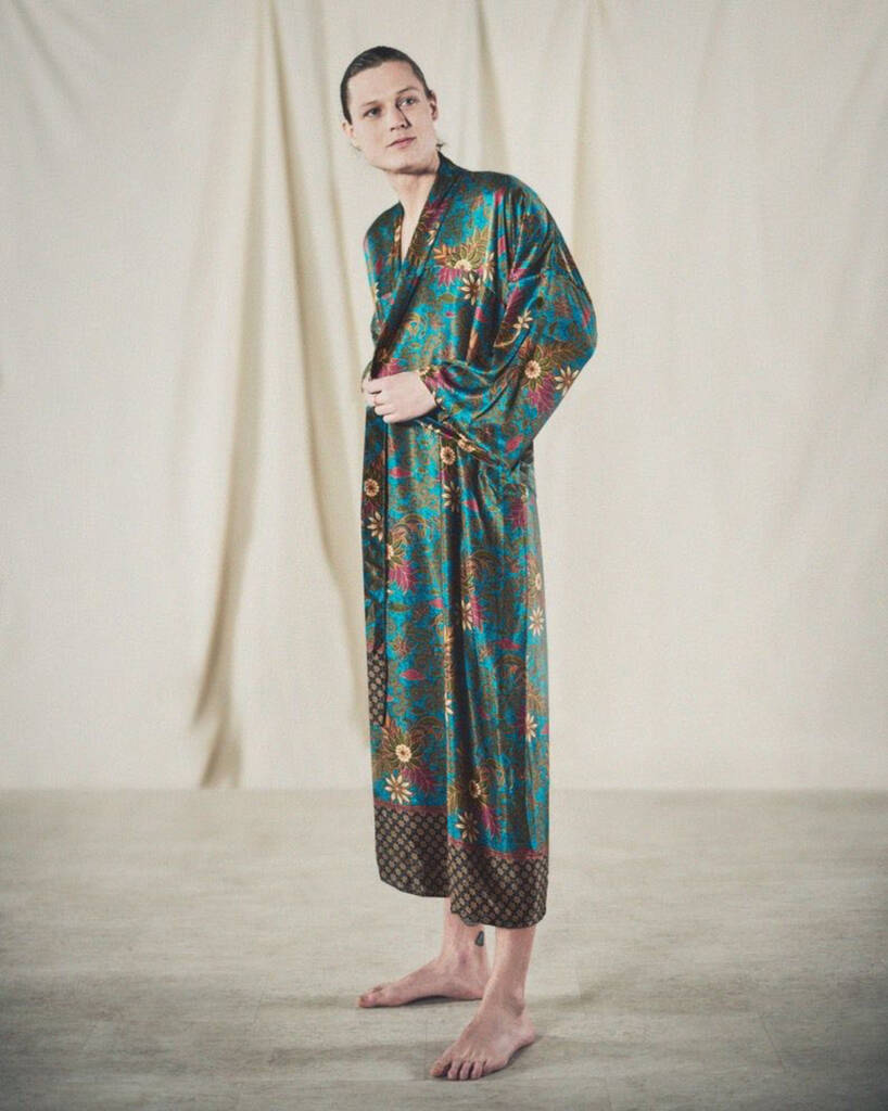 Mens Emerald Silk Blend Kimono Robe, 1 of 3