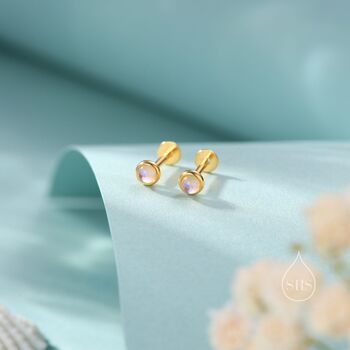 Sterling Silver Tiny Moonstone Internally Threaded Earrings, 4 of 12