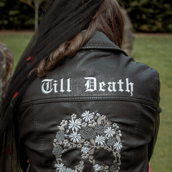 Till Death Floral Skull Biker Jacket, 2 of 10