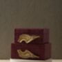 Handmade Burgundy Leather Box Set With Brass Wing Handles, thumbnail 1 of 4