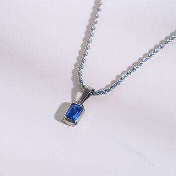 Silver Blue Diamond Pendant Necklace Chain For Men, 9 of 12