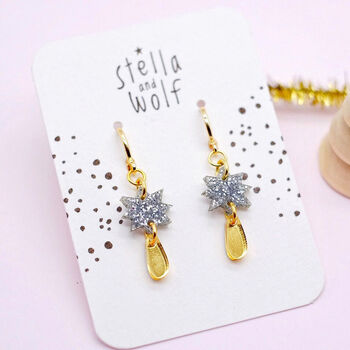 Silver Glitter And Gold Drop Party Earrings, 5 of 6