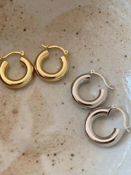 Chunky Small 14 K Thick Gold Or Silver Hoop Earrings, 4 of 7
