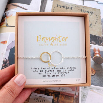 Silver And Gold Circle Daughter Bracelet, 3 of 5