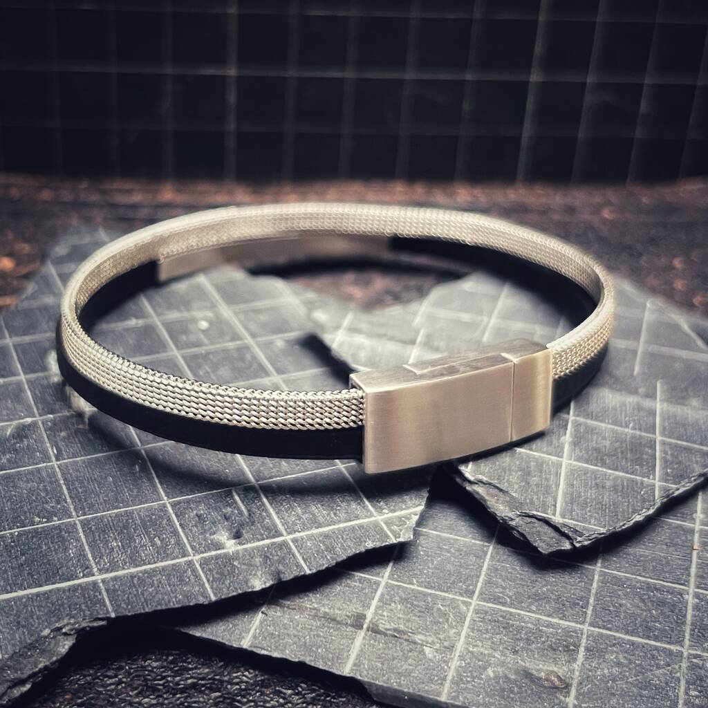 Double Banded Steel And Leather Bracelet | Men's Gift, 1 of 4