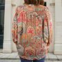 Pink, Orange And Cream Floral Tile Print Button Down Shirt, thumbnail 3 of 4