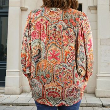 Pink, Orange And Cream Floral Tile Print Button Down Shirt, 3 of 4