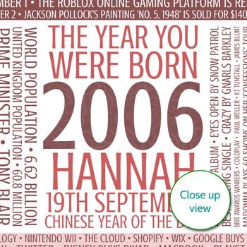 Personalised 18th Birthday Print Gift Year Facts 2006, 6 of 12
