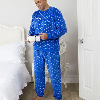 Personalised Matching Dad And Child Snowflake Soft Pyjamas, 3 of 12