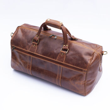 Oiled Leather Travel Duffle Bag Holdall Brown, 8 of 8