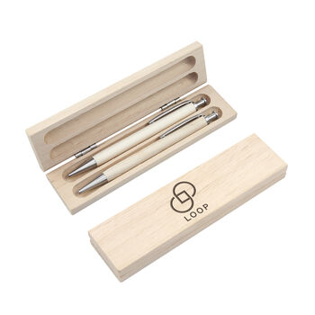 Custom Logo Beech Wood Twin Ballpoint Pen Set, 2 of 4