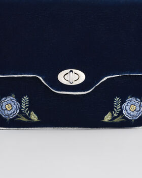 Rose Embroidered Blue Clutch, 3 of 9