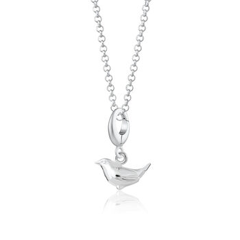 Sterling Silver Wren Bird Charm Necklace, 2 of 8