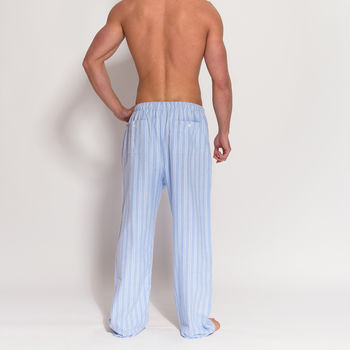 Men's Blue Striped Flannel Pyjama Trousers, 2 of 4