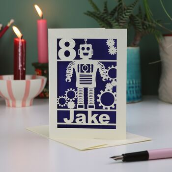Personalised Papercut Robot Birthday Card, 5 of 5