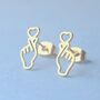 Finger Heart K Pop Stud Earrings, thumbnail 2 of 3