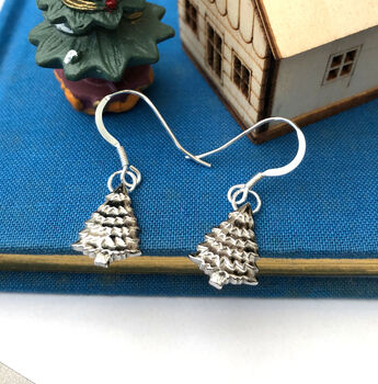 Sterling Silver Christmas Tree Drop Hook Earrings, 3 of 10