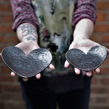Hand Forged Iron Hearts Dish Set, Couples Gift, 4 of 12