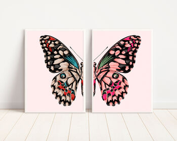 Pink Butterfly Print Set Of Two, 2 of 2