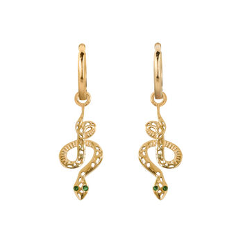 Serpentina Emerald Gold Plated Huggie Hoop Earrings, 2 of 5