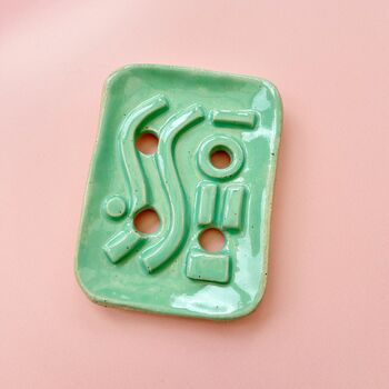 Geometric Mint Ceramic Soap Dish With Drainage, 4 of 4