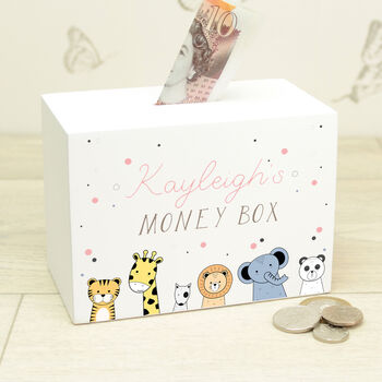 Personalised Cute Animals Wooden Money Box, 2 of 4