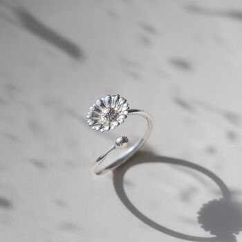 Sterling Silver Daisy Flower Open Adjustable Ring, 3 of 9