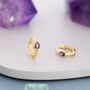 Sterling Silver Amethyst Purple Pear Cut Cz Huggie Hoop, thumbnail 2 of 9