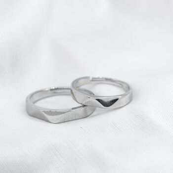 925 Silver Couple Angle Cut Plain Promise Ring Set, 2 of 3