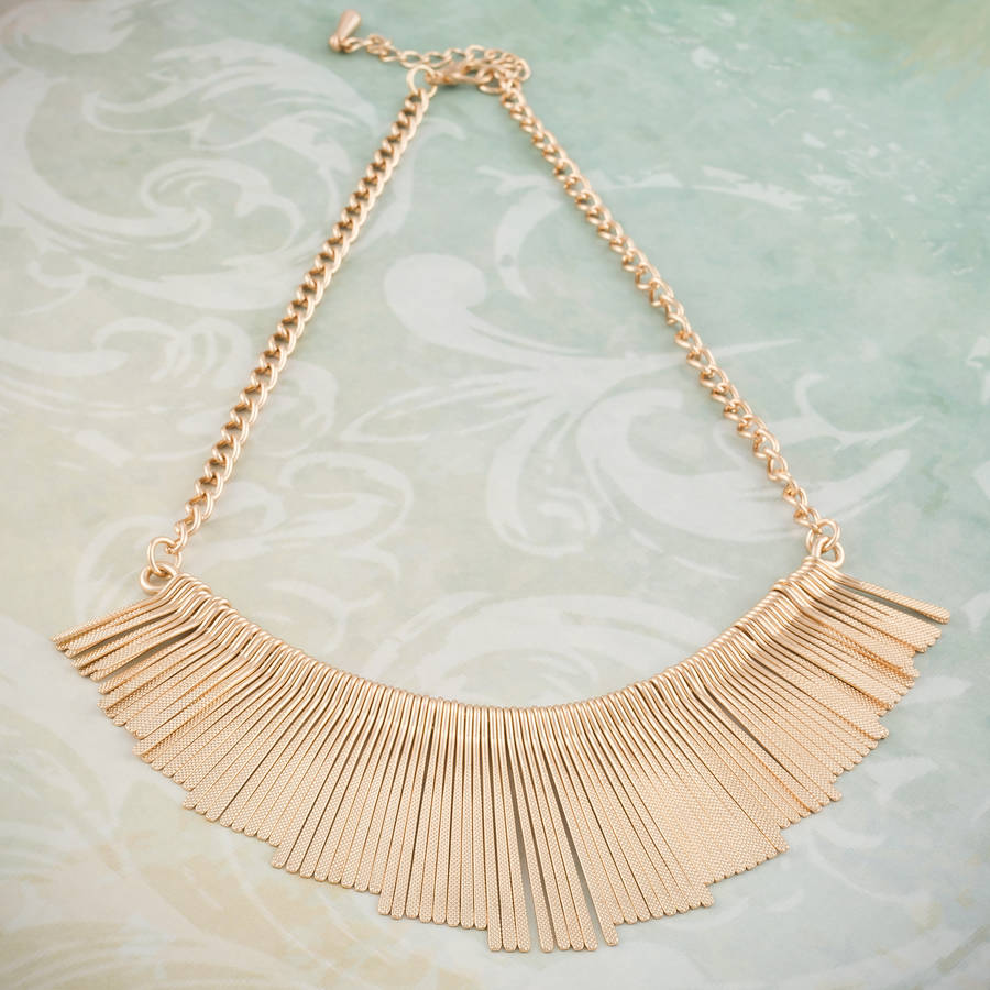Statement Embossed Fan Necklace By Baronessa