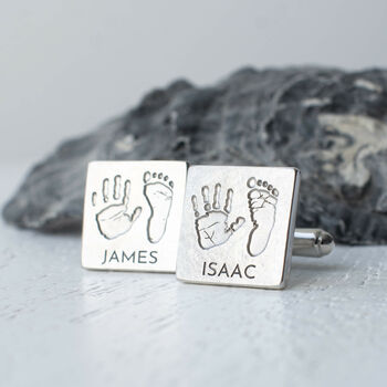 Silver Handprint And Footprint Square Cufflinks For Dad, 2 of 7