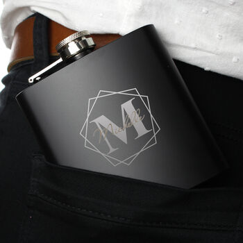 Personalised Geometric Black Hip Flask, 3 of 7