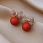 Red Bauble Crystal Bow Earring, thumbnail 1 of 3