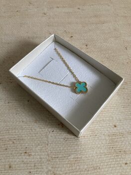 Gold Plated Light Blue Gold Single Clover Necklace, 4 of 4