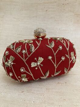 Deep Red Velvet Handcrafted Oval Clutch Bag, 4 of 7