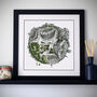 The Harrogate Globe Hand Drawn Map Print, thumbnail 1 of 5