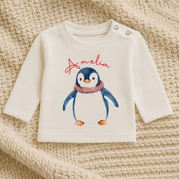 Personalised Kids Christmas T Shirt / Top Penguin, 2 of 3