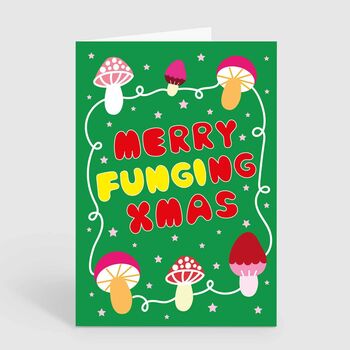 Merry Fungi Xmas Funny Mushroom Pun Christmas Card, 2 of 2