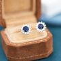 Sapphire Cz Flower Stud Earrings In Sterling Silver, thumbnail 1 of 12