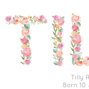 Personalised New Baby Girl Floral Nursery Art Print, 2 of 4