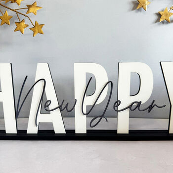 Happy New Year Wood And Mirrored Acrylic Table Sign, 4 of 8