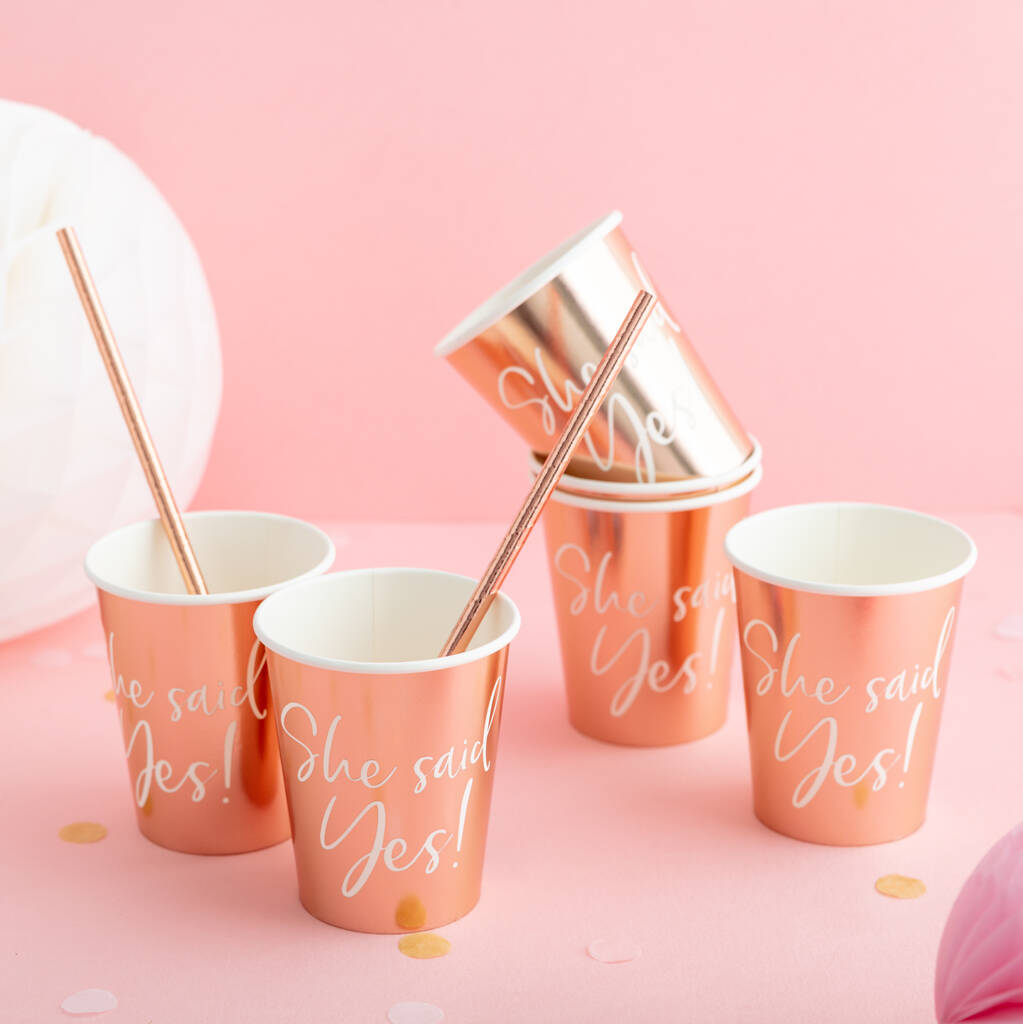 Hen Party Rose Gold She Said Yes Paper Cups, 1 of 5