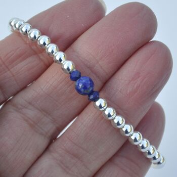 September Birthstone Lapis Lazuli Sterling Silver Bead Bracelet, 2 of 6